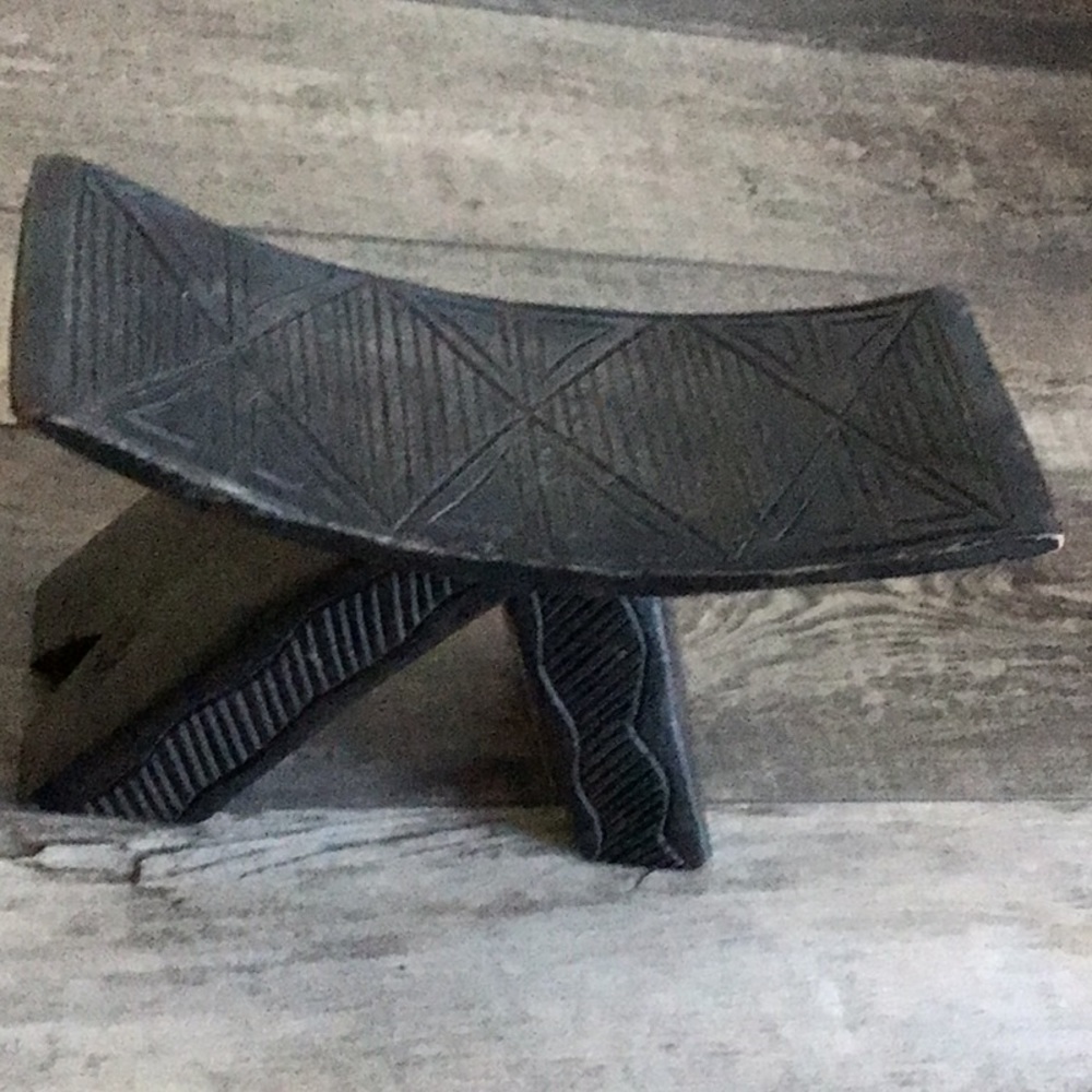 Antique Japanese black wood headrest/stool